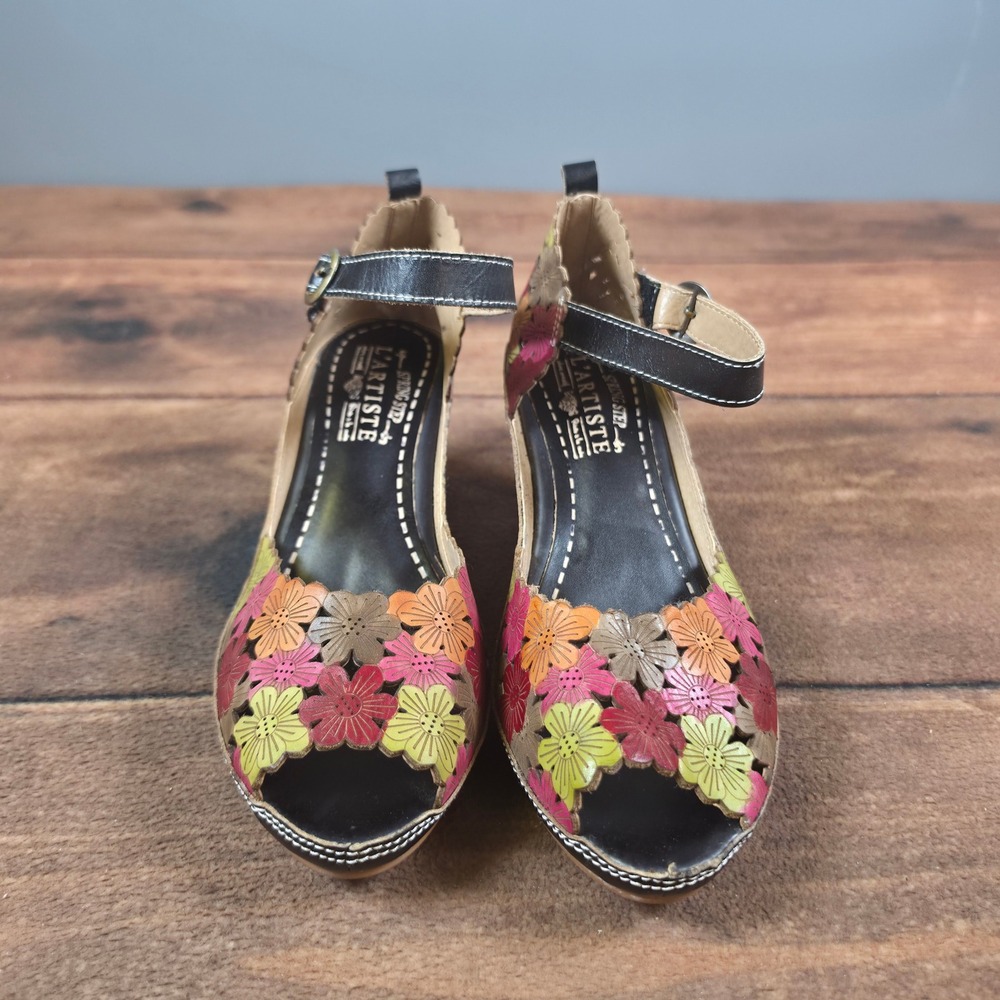 L'Artiste Avnia Sandals Womens 39 Multi Good Floral Leather Block Heel